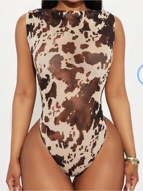 Girls' Brown Cow Print One-Piece Bodysuit